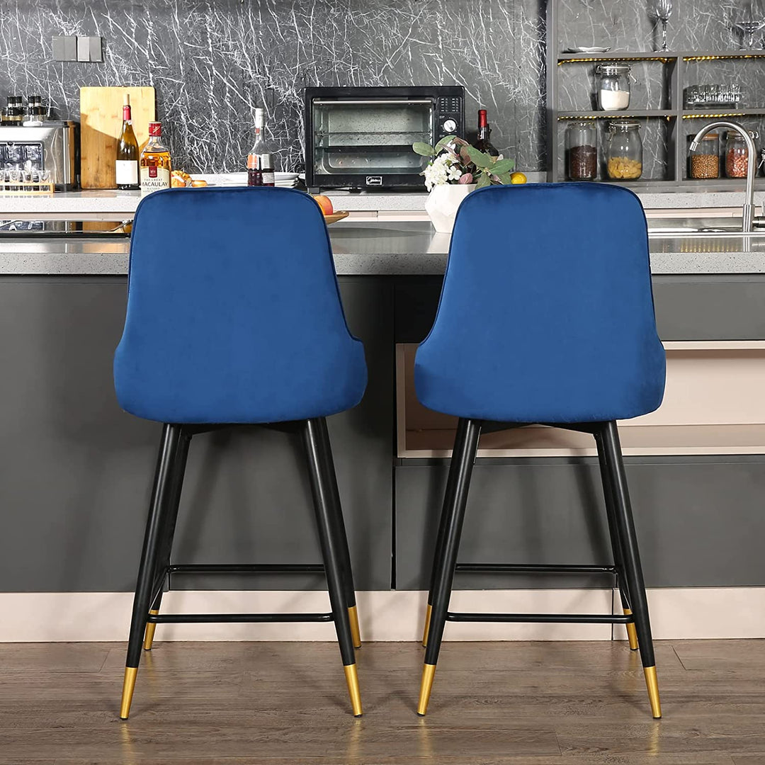 Bar Stools Set of 2,Modern Swivel Bar Stools For Kitchen with Backs-Blue