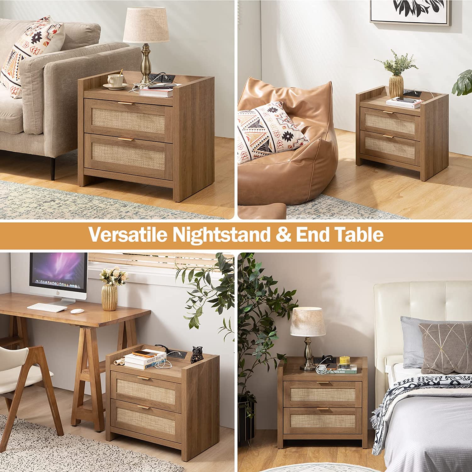 Savanna Nightstand with Charging Station