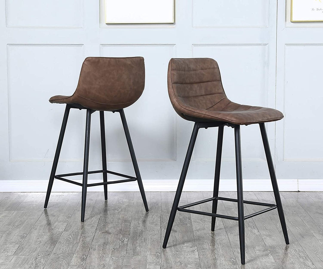 Modern Bar Stools Set of 2,Bar Chairs Counter Height Bar Stool with Faux Leather Back and Footrest, Accent Chairs Dining Kitchen Stools Chairs for Counter,Home