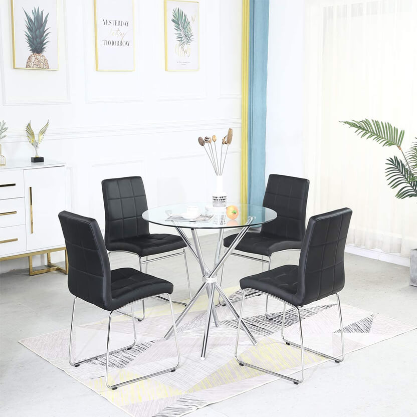 Dinning Table Set of 4 Seater Kitchen Chairs and Table Round Sicotas