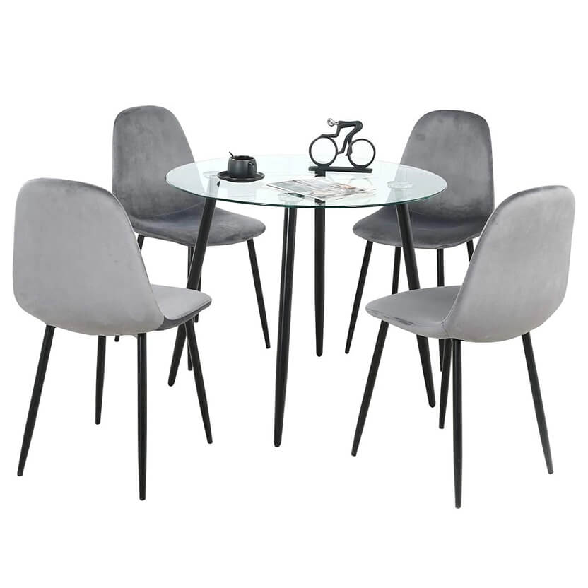 Dining Table Set of 5- 1 Coffee Table and 4 Velvet Kitchen Chair