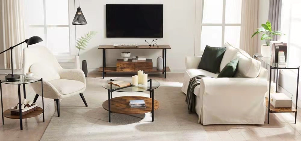 Camille Living Room Furniture Sets include 2 coffee Tables,1 side table and 1 TV stands,Same theme.