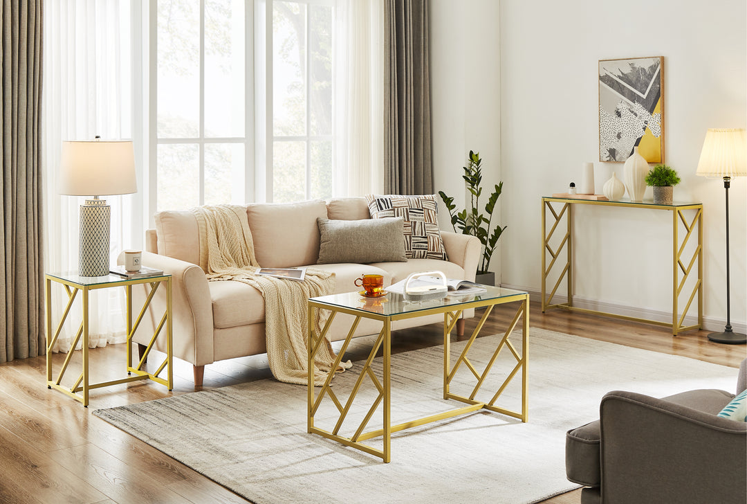 Golden Furniture Sets is originally designed including 1 console side，1 coffee table and 1 end Table.